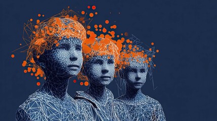 Digital childrens faces abstract art