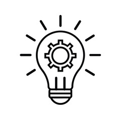 Light bulb with gear icon, symbolising innovation and creative process. Vector art.