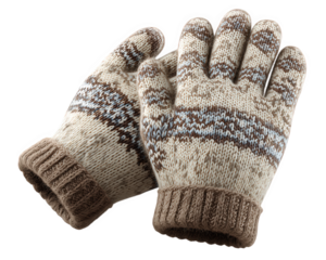 Cozy wool gloves with brown and cream pattern, knitted winter accessory for warmth and comfort, soft texture, suitable for cold weather, stylish and practical design