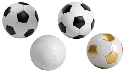 3d soccer ball Black and white and gold color. 3d render Symbol or emblem football.