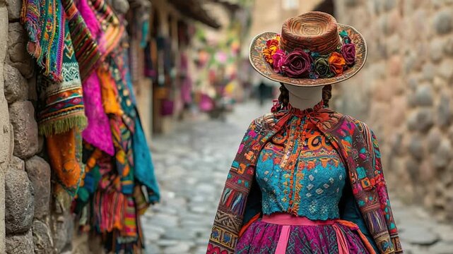 traditional huayno dance costume peruvian attire video zoom out