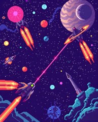 Retro Futuristic Space Vector Illustration
