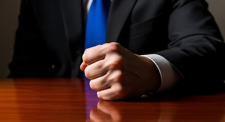 Obraz premium Angry businessman slams fist on desk expressing frustration