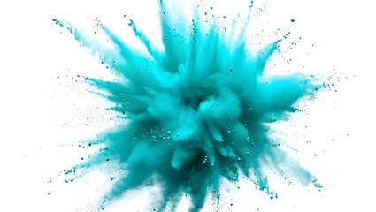 Abstract Teal Powder Explosion: Dynamic, Energetic, Isolated on White Background