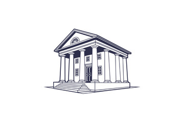 bank building icon classic financial institution outline with columns and triangular roof