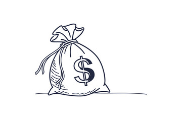 Money bag icon tied sack outline economy cash rich currency  