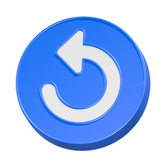 A glossy, round blue refresh button with a white arrow symbol for web and internet design 3d rendering