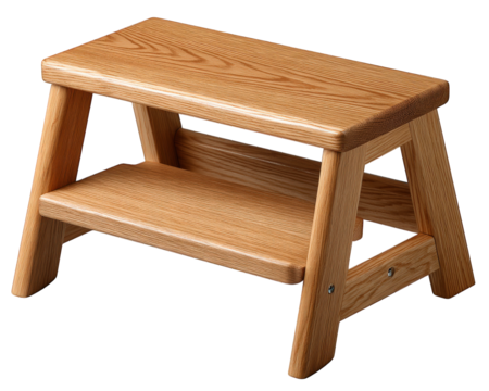 Wooden step ladder home tool two step natural wood sturdy practical indoor furniture photo realistic isolated on transparency background