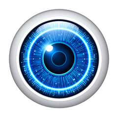 Futuristic blue eye with glowing digital circuits, symbolizing vision and technology