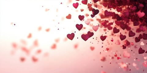 A dazzling cluster of glittery red and pink hearts floating against a soft gradient background, evoking feelings of love and celebration
