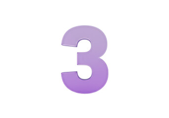 Purple number three isolated on transparent background