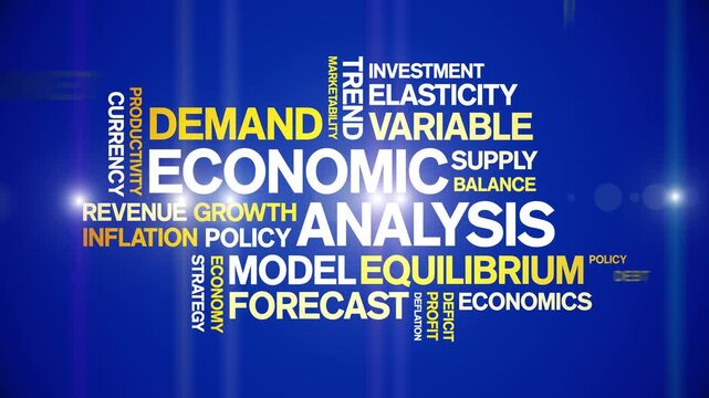 Economic Analysis animated word cloud-text design animation tag kinetic typography seamless loop.