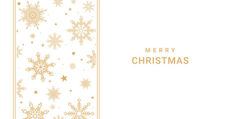Christmas greeting card, gold snowflakes background