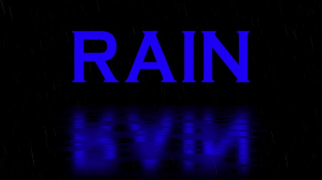 Falling raindrops footage animation in realtime on dark black background with reflective floor seamlessly looped rain animation, perfect for film, digital composition, projection mapping 