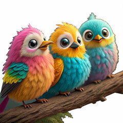 Two colorful tropical macaws with green and yellow feathers perched on a white background