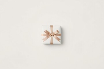 Fototapeta premium White gift box, beige ribbon, studio shot, minimalist background, product mockup
