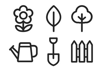 Gardening tools and plants displayed in a simple design for landscaping and horticultural projects