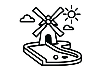 Mini golf course designed with a windmill and sunny weather creating a playful atmosphere in a family-friendly setting