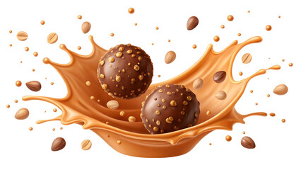 Delicious Chocolate Truffles with Caramel Splash and Nuts for Festive Celebrations and Gourmet Delights showcasing Indulgent Treat with Hazelnut Coating on Black Background