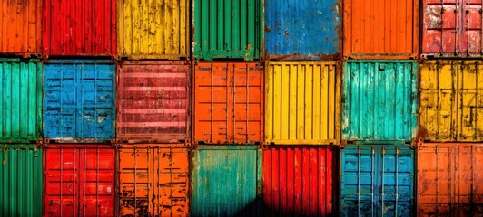 The colorful arrangement of shipping containers creates a vibrant urban backdrop.