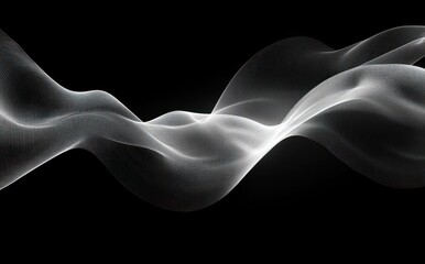 Fototapeta premium Smooth translucent white wave-like mesh flowing against a black background creating a sense of motion and fluidity