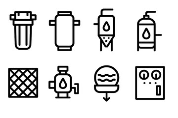 Detailed diagram illustrating various water filtration components and equipment used in filtration systems for clean water production