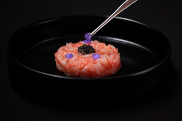 Red Raw shrimps prawns  from Mazara on a gourmet plate