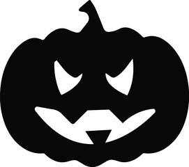 Cartoon Silhouette of a Scary Carved Halloween Pumpkin with Evil Glowing Face. Vector icon
