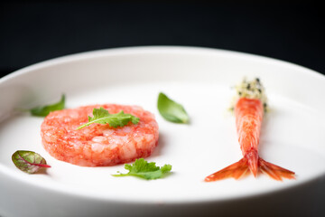 Red Raw shrimps prawns  from Mazara on a gourmet plate