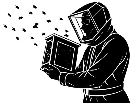 recommend clip art: Beekeeper with Hive and Bees Silhouette