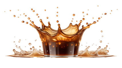 Dynamic Coffee Splash in Glass with Crown Effect and Isolated on Black Background for Drink Advertisement and Beverage Illustration Creating Visual Impact