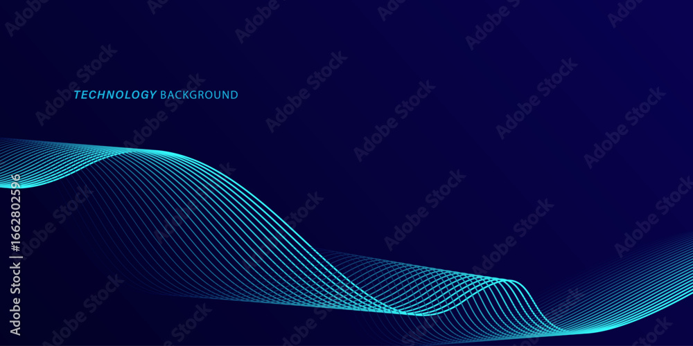 Wall mural abstract glowing wave lines on dark blue background. dynamic wave pattern. modern flowing wavy lines