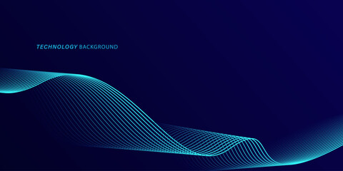 Abstract glowing wave lines on dark blue background. Dynamic wave pattern. Modern flowing wavy lines. Futuristic technology concept. Suit for banner, poster, cover, brochure, flyer, website