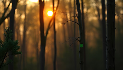 sunset in the forest