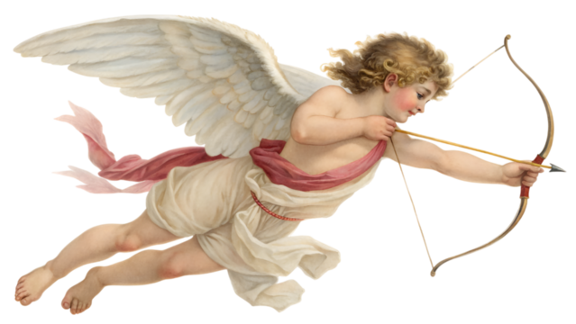 cupid with bow and arrow isolated on transparent background