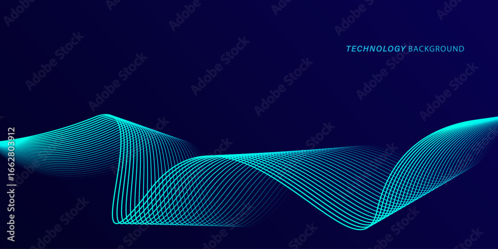 Wall mural abstract glowing wave lines on dark blue background. dynamic wave pattern. modern flowing wavy lines