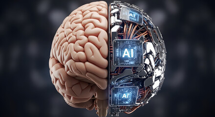 Conceptual representation merging biological intelligence and artificial intelligence showcasing a future where technology and neuroscience converge to enhance human capabilities and cognitive