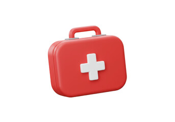 Obraz premium Red first aid kit with a white cross symbol, isolated on transparent background