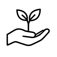 Hand Holding Plant Icon. Sustainability and Eco-Friendly Growth Symbol.