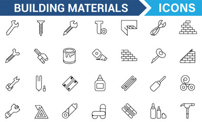 Illustrative Building Material Icons for Architecture Design