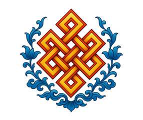 Colorful Endless Knot Symbol with Floral Ornament Vector Illustration.