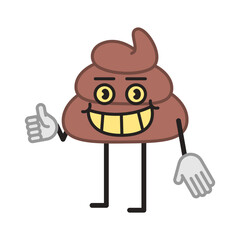 Poop character half turn shows thumbs up and smiling