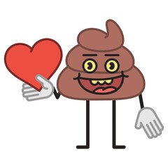Poop character holding heart and smiling