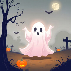 Spooky Ghost's Bewitching Halloween Night under the Moonlight