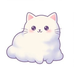 Obraz premium Adorable Fluffy White Cartoon Cat Illustration