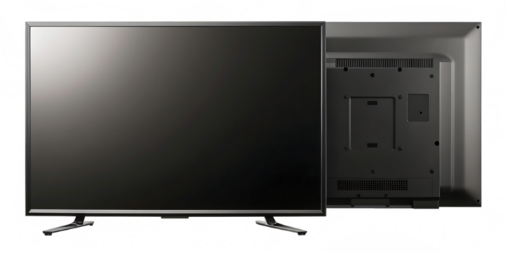 Modern Television Set Front and Back Views Isolated screen display isolated on a transparent background
