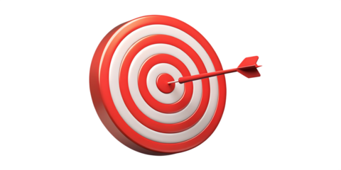 Precision Target Hit with Red and White Dart dartboard bullseye isolated on a transparent background