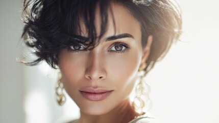 Naklejka premium The concept of natural elegance and inner beauty. The portrait celebrates a woman's genuine and unenhanced beauty, symbolizing authenticity and self-acceptance.