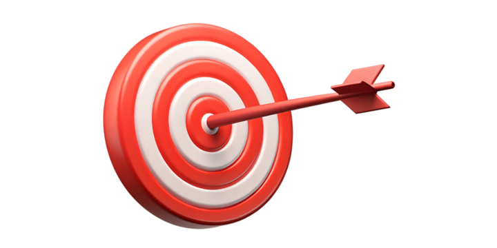 Red and White Dartboard with Arrow Centered in Bullseye target isolated on a transparent background - Powered by Adobe