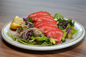 salad plate on table in restaurant
